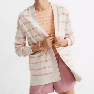 Madewell Bradley Tan Beige Striped Open Longline Ribbed Knit Cardigan Sweater